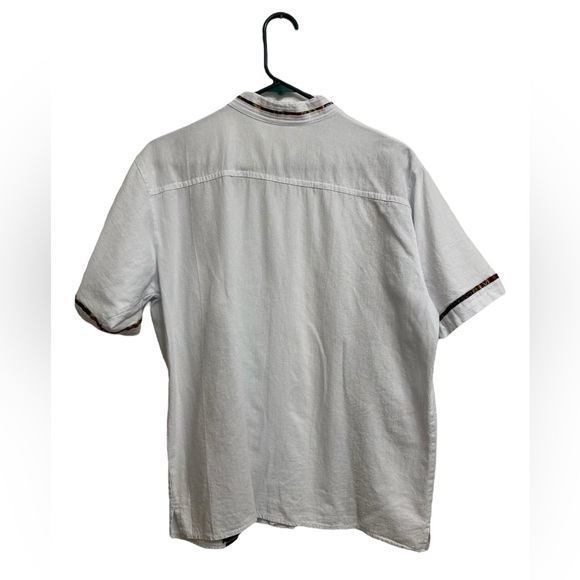 Mexican Handcrafted Serape Print Short Sleeve Button Up Shirt White Men’s Large - Picture 5 of 7